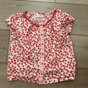 Hanna Andersson Red White Floral Snap Front Short Sleeve Top Size 5 (110)